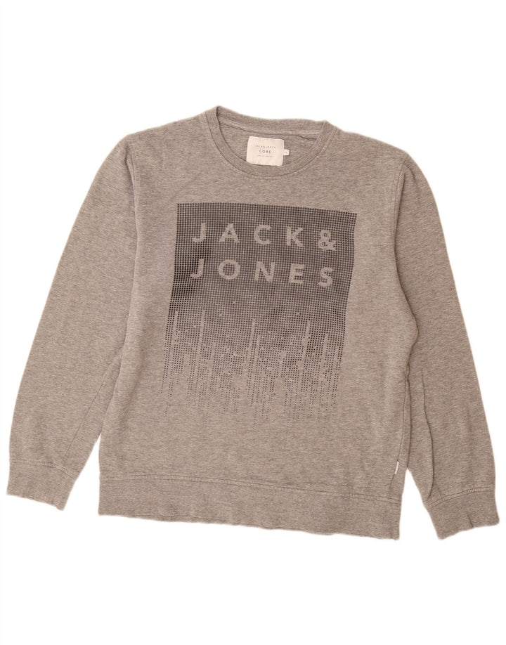 Jack & Jones Mens Graphic Sweatshirt Jumper Large Grey Cotton