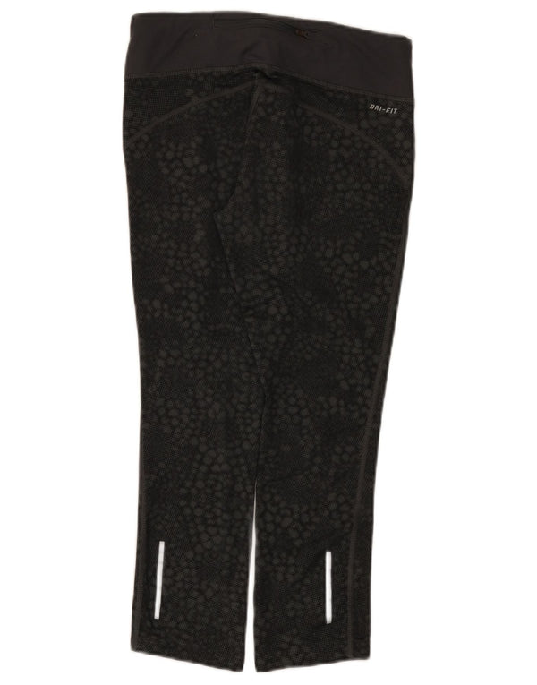 Nike Womens Dri Fit Capri Leggings UK 8 Small Black Geometric Polyester