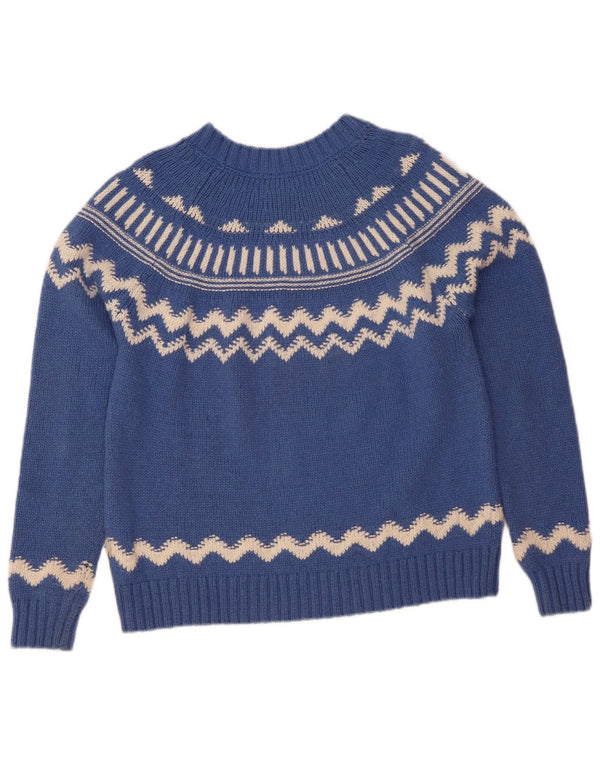 Fat Face Womens Crew Neck Jumper Sweater UK 14 Large  Blue Fair Isle Wool