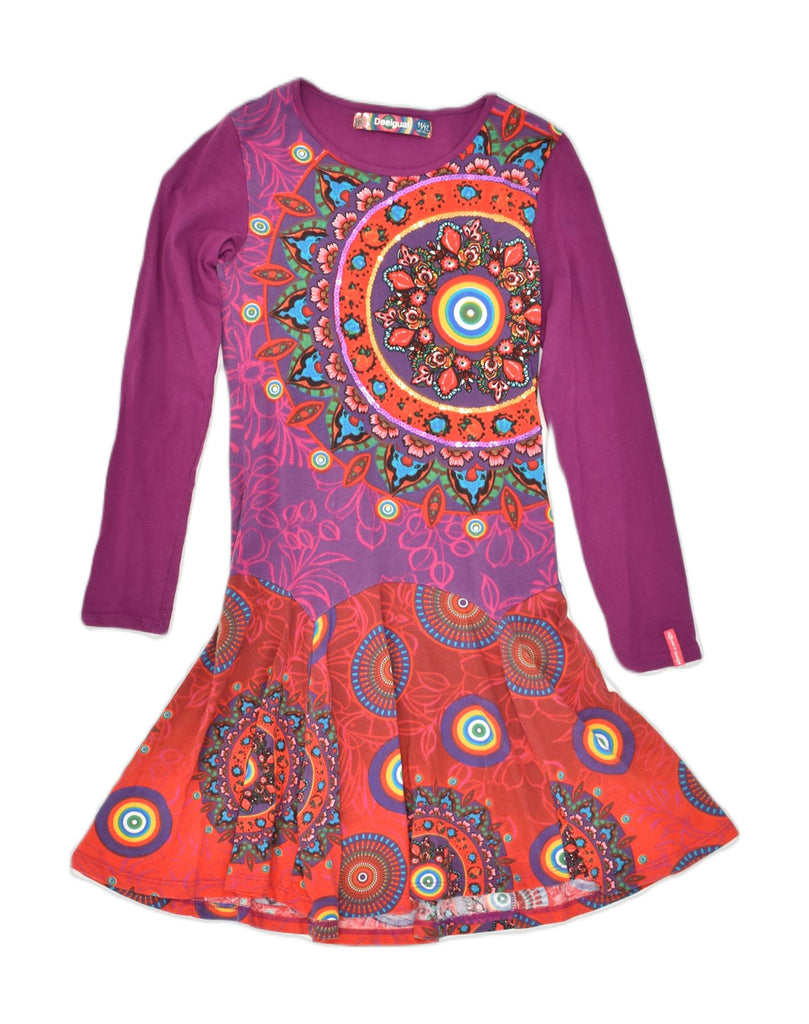 DESIGUAL Girls Long Sleeve Drop Waist Dress 11-12 Years Purple Floral | Vintage Desigual | Thrift | Second-Hand Desigual | Used Clothing | Messina Hembry 