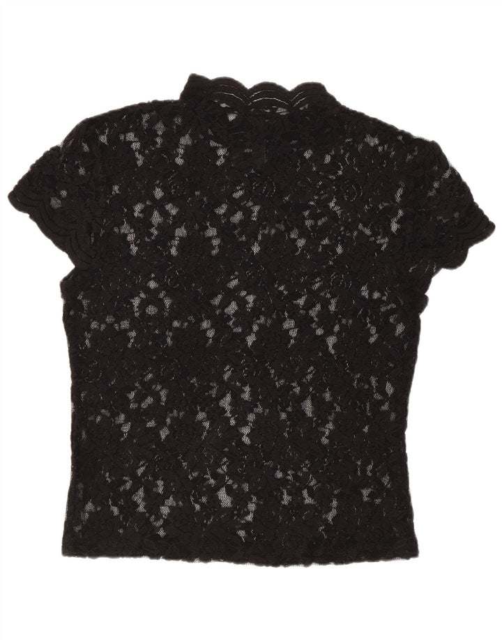 Zara Womens Crop Lace Blouse Top UK 12 Medium Black Floral