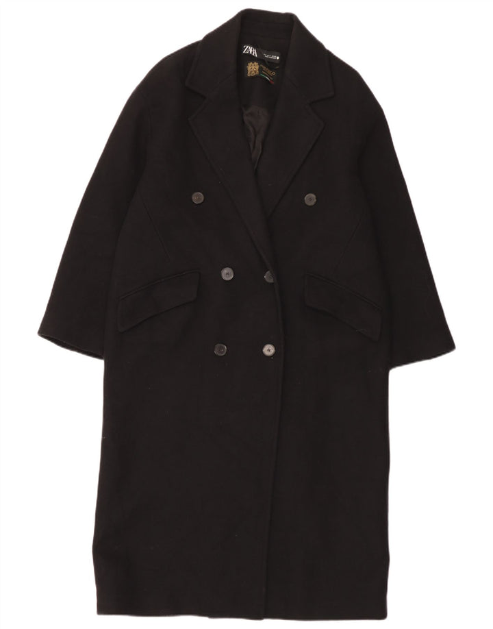 Zara Womens Oversized Double Breasted Coat UK 10 Small Black