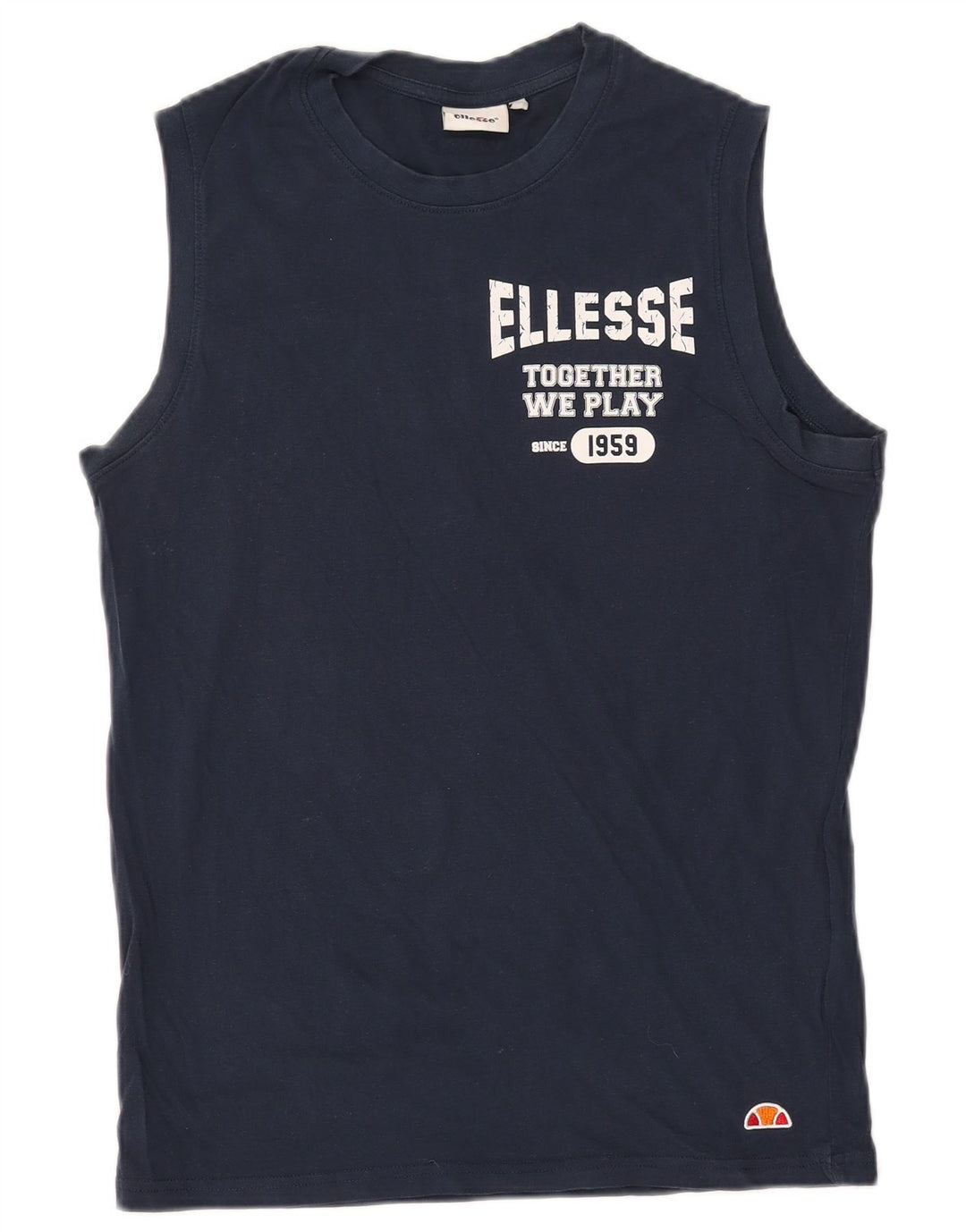 ELLESSE Womens Graphic Vest Top UK 16 Large Navy Blue Cotton