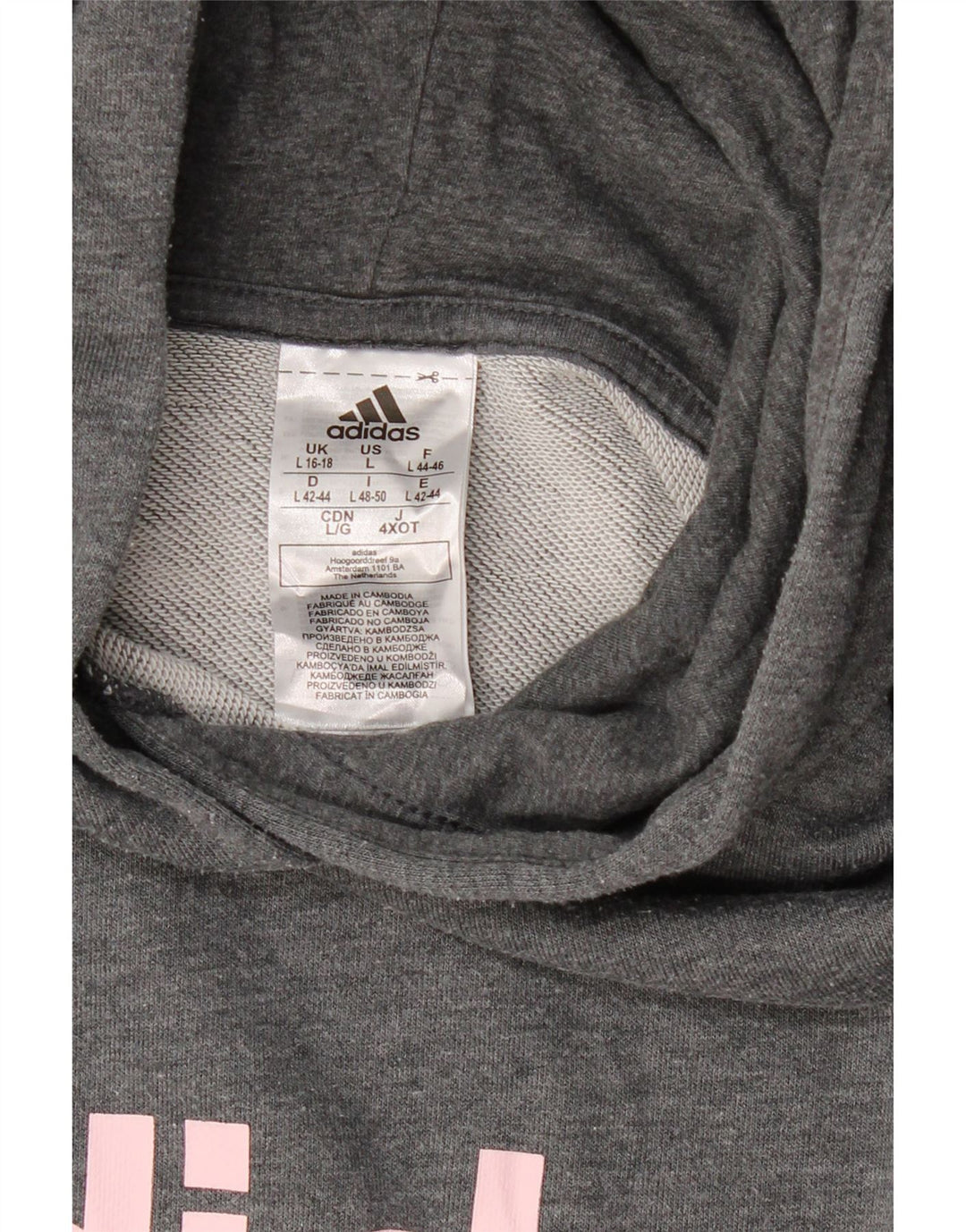 ADIDAS Womens Graphic Hoodie Jumper UK 16/18 Large Grey Polyester