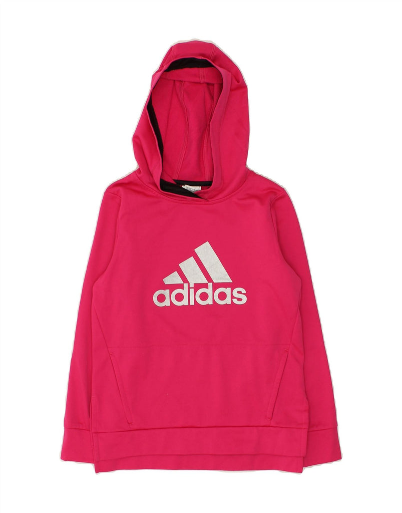 ADIDAS Girls Graphic Hoodie Jumper 10-11 Years Medium Pink Polyester | Vintage Adidas | Thrift | Second-Hand Adidas | Used Clothing | Messina Hembry 