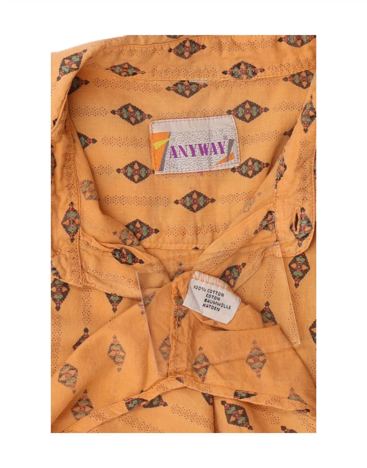 ANYWAY Mens Short Sleeve Shirt XL Orange Geometric Cotton Vintage Anyway and Second-Hand Anyway from Messina Hembry 