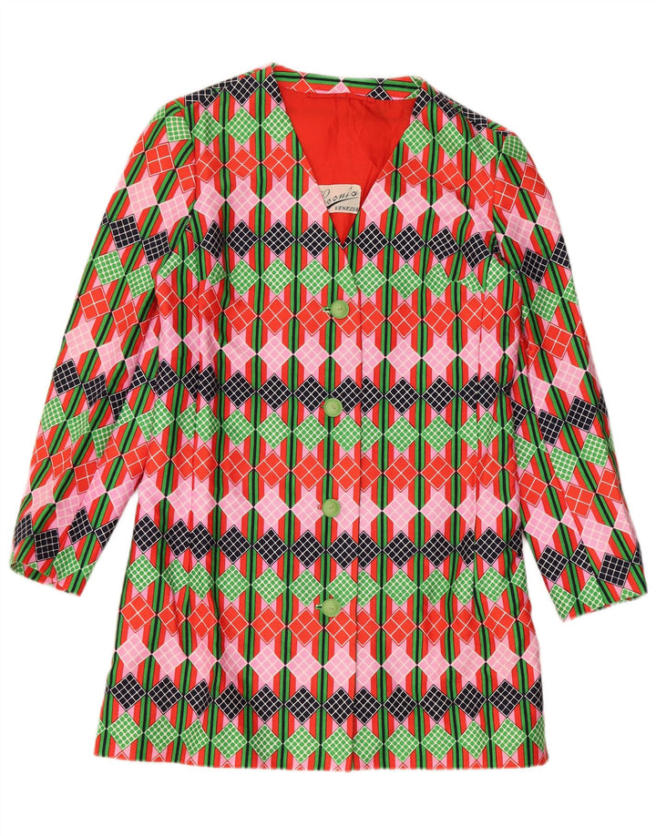 Vintage Womens 4 Button Blazer Jacket UK 12 Medium Multicoloured Geometric