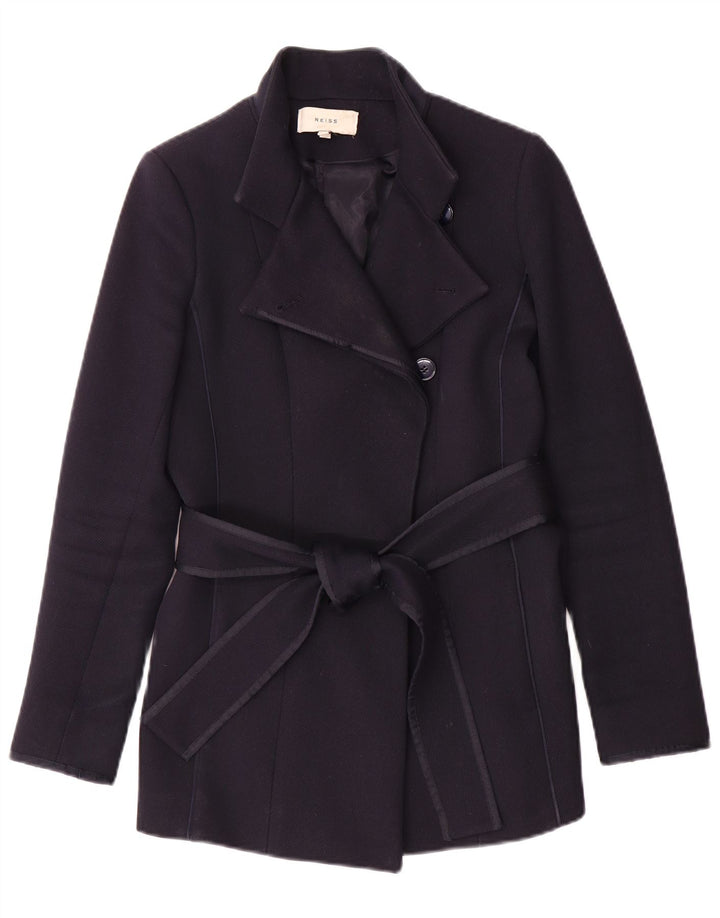 Reiss Womens Overcoat UK 4 XS Navy Blue Wool