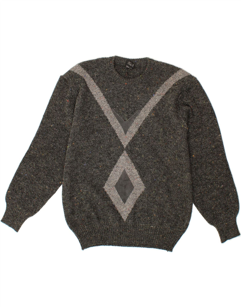 RINALDI Mens Crew Neck Jumper Sweater Large Grey Argyle/Diamond Wool Vintage Rinaldi and Second-Hand Rinaldi from Messina Hembry 