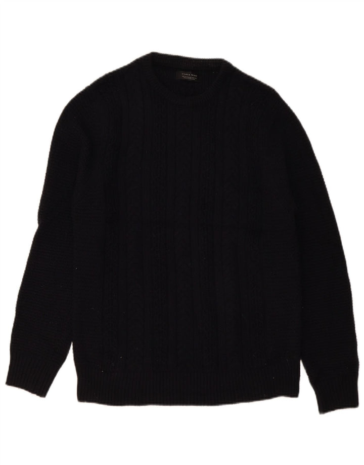 Zara Mens Crew Neck Jumper Sweater Medium Navy Blue