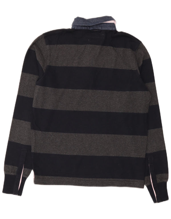 Gant Mens Long Sleeve Rugby Polo Shirt Small Grey Striped Cotton