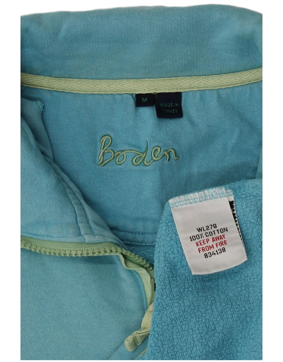 Boden Womens Zip Neck Sweatshirt Jumper UK 14 Medium Blue Cotton