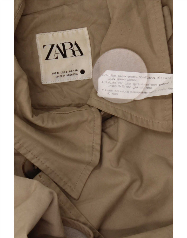 Zara Womens Oversized Trench Coat UK 10 Small Beige Polyester