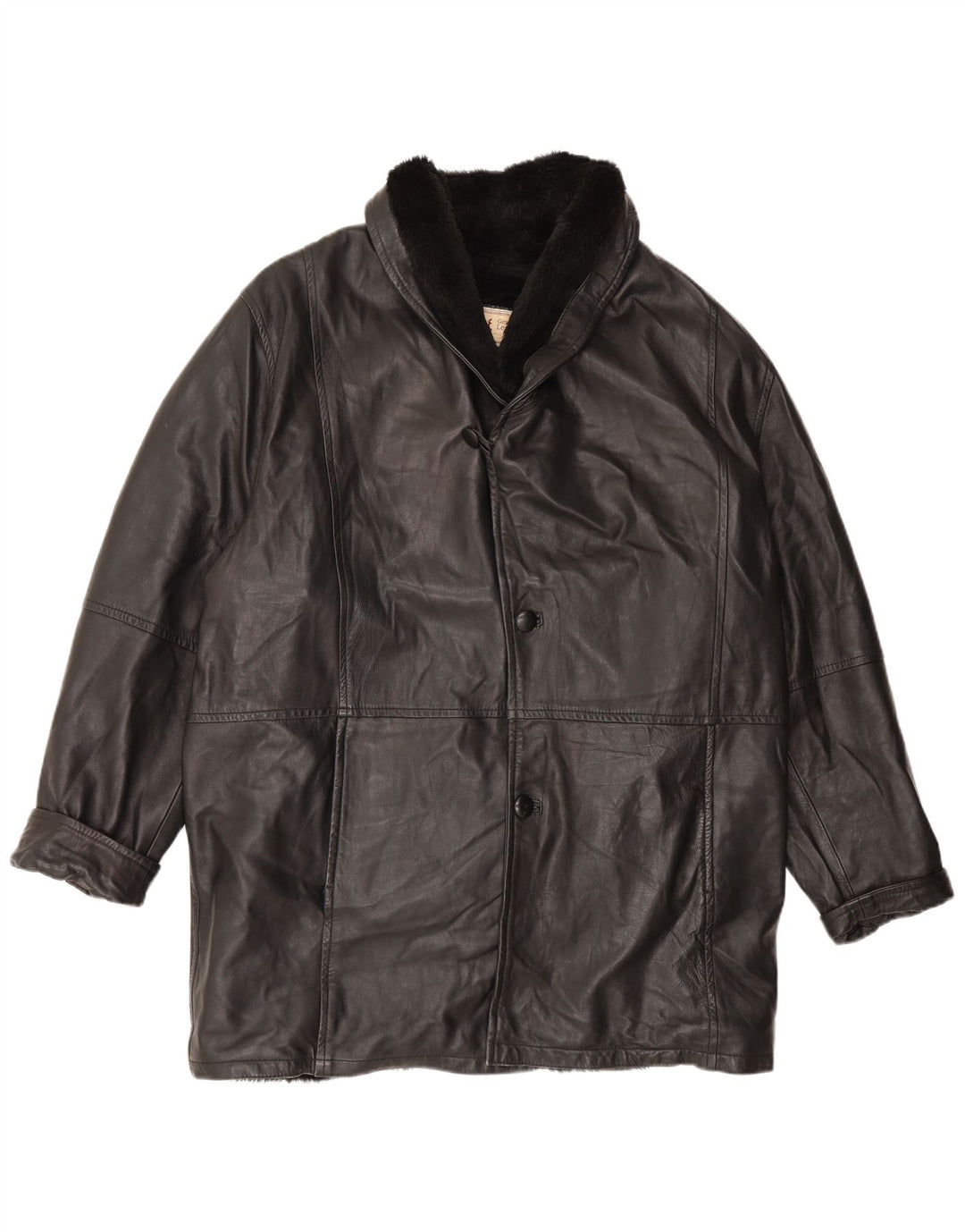 Vintage Mens Shearling Jacket UK 42 XL Black Leather