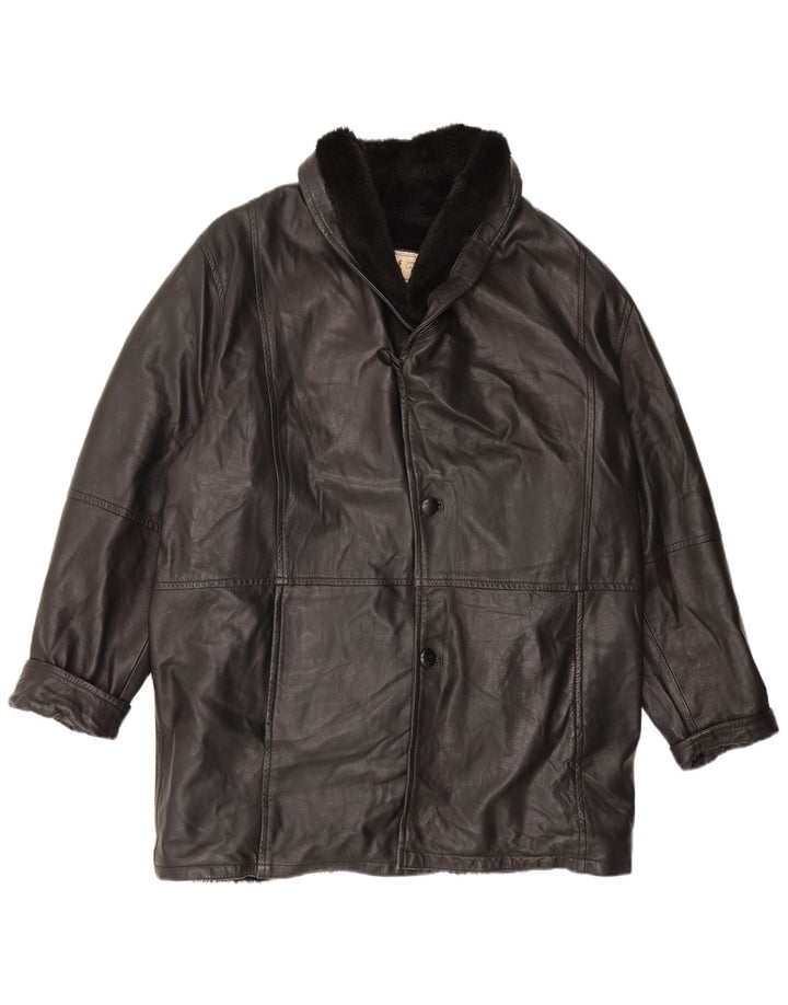 Vintage Mens Shearling Jacket UK 42 XL Black Leather
