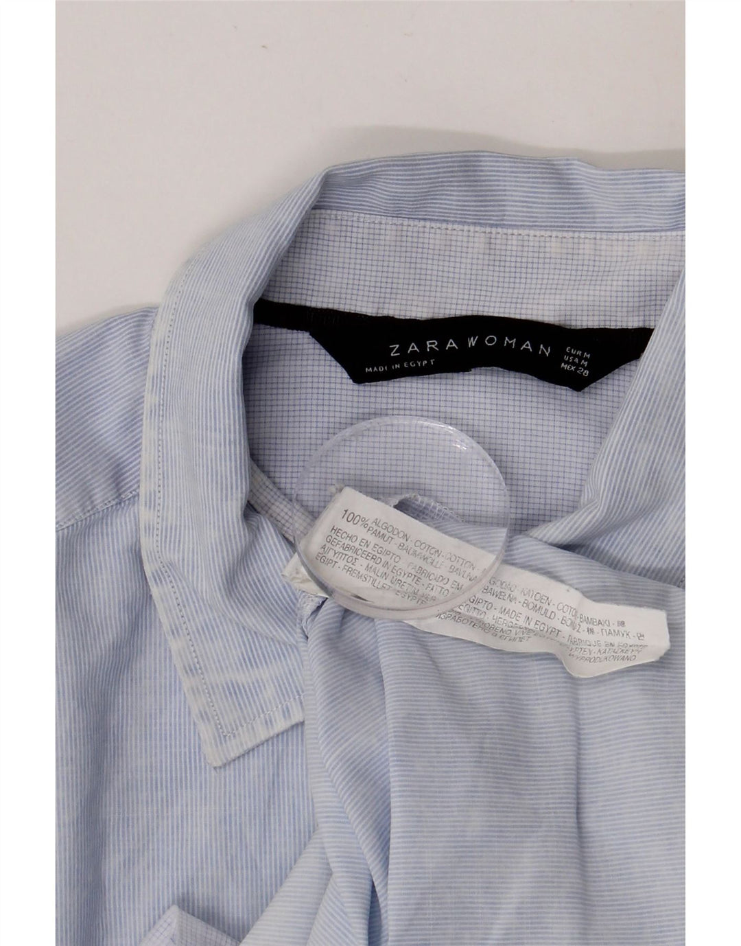 ZARA Womens Shirt UK 14 Medium Blue Pinstripe Cotton