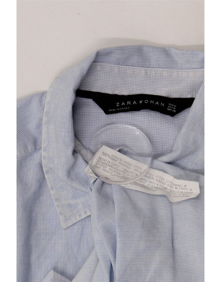 ZARA Womens Shirt UK 14 Medium Blue Pinstripe Cotton