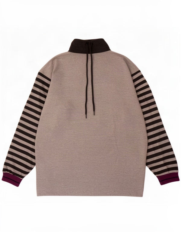 Vintage Mens Graphic Zip Neck Sweatshirt Jumper Large Grey Striped