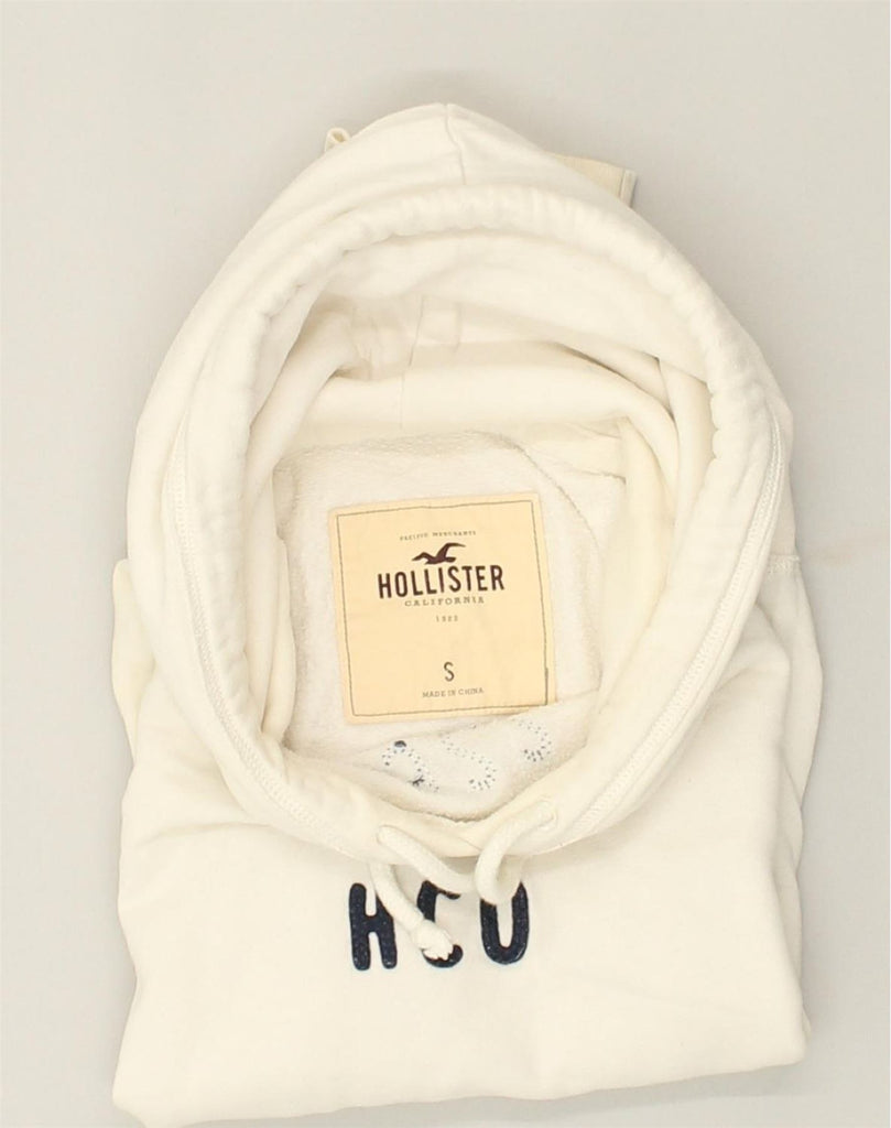 HOLLISTER Womens Graphic Hoodie Jumper UK 8 Small Off White Cotton | Vintage Hollister | Thrift | Second-Hand Hollister | Used Clothing | Messina Hembry 