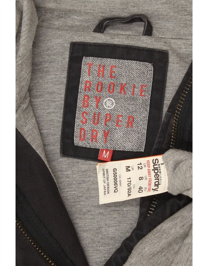 Superdry Womens Graphic Hooded Parka Jacket UK 12 Medium Navy Blue Cotton