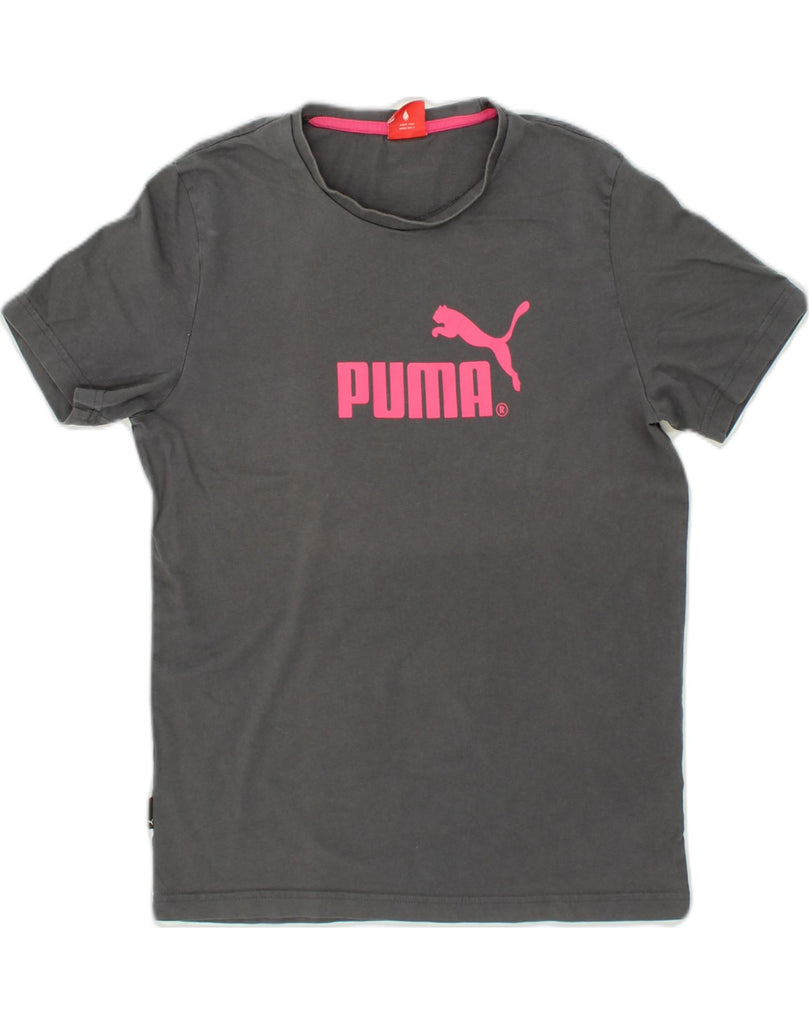 PUMA Womens Graphic T-Shirt Top UK 14 Medium Grey Cotton | Vintage Puma | Thrift | Second-Hand Puma | Used Clothing | Messina Hembry 