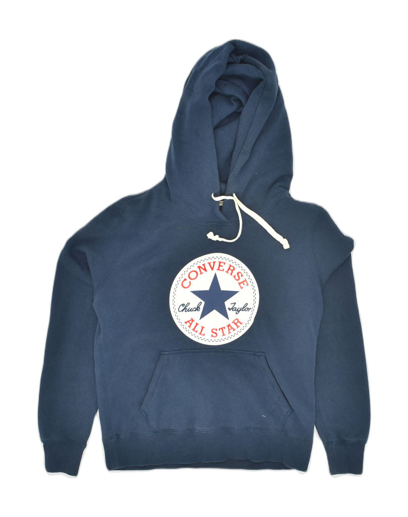 CONVERSE Mens Graphic Hoodie Jumper Small Navy Blue Cotton | Vintage Converse | Thrift | Second-Hand Converse | Used Clothing | Messina Hembry 