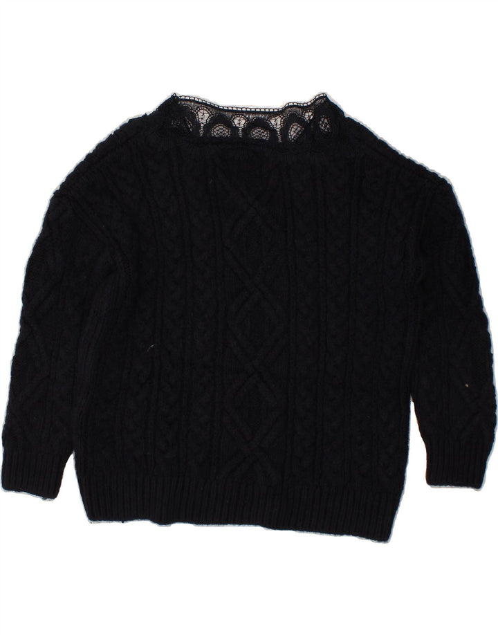SUPERDRY Womens V-Neck Jumper Sweater UK 12 Medium Navy Blue Acrylic Vintage Superdry and Second-Hand Superdry from Messina Hembry 