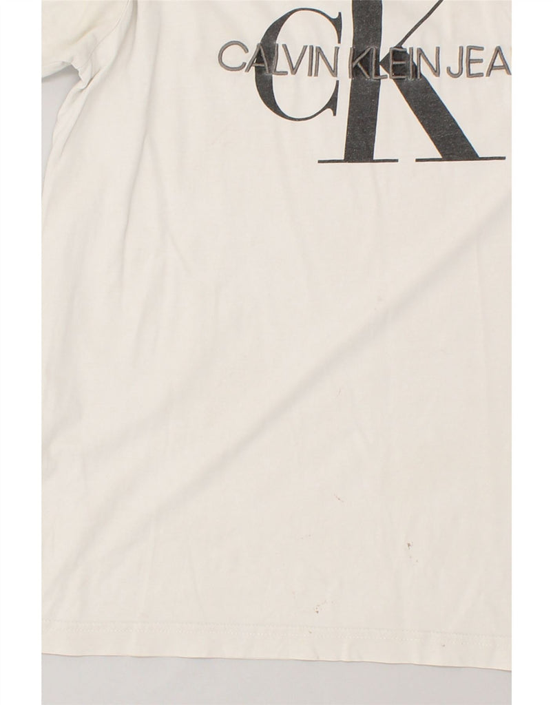 CALVIN KLEIN JEANS Mens Graphic T-Shirt Top Medium White Cotton | Vintage Calvin Klein Jeans | Thrift | Second-Hand Calvin Klein Jeans | Used Clothing | Messina Hembry 