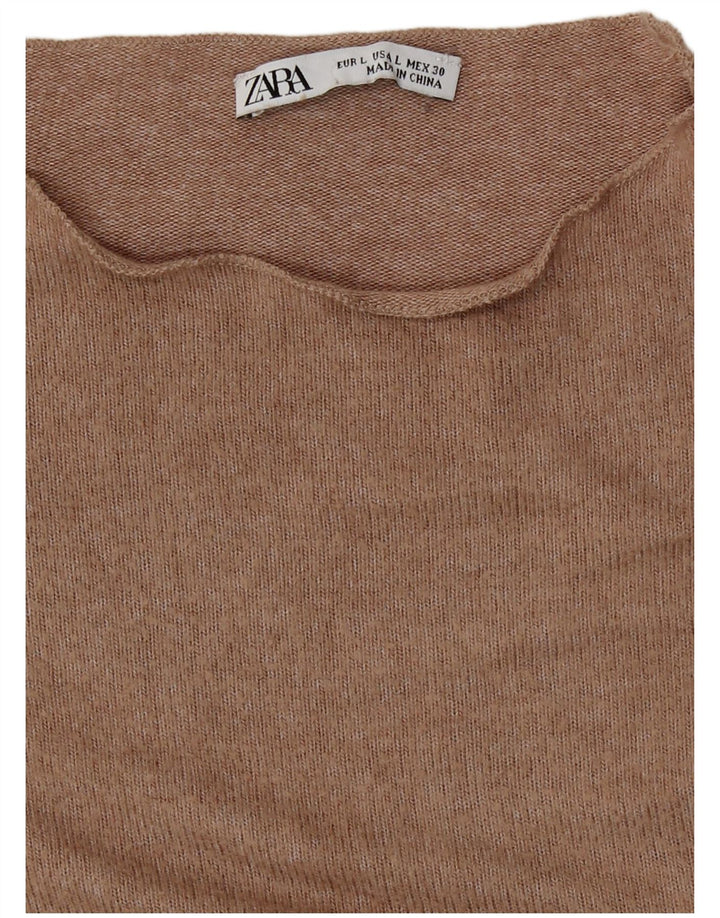 Zara Womens Top Long Sleeve UK 14 Large Beige
