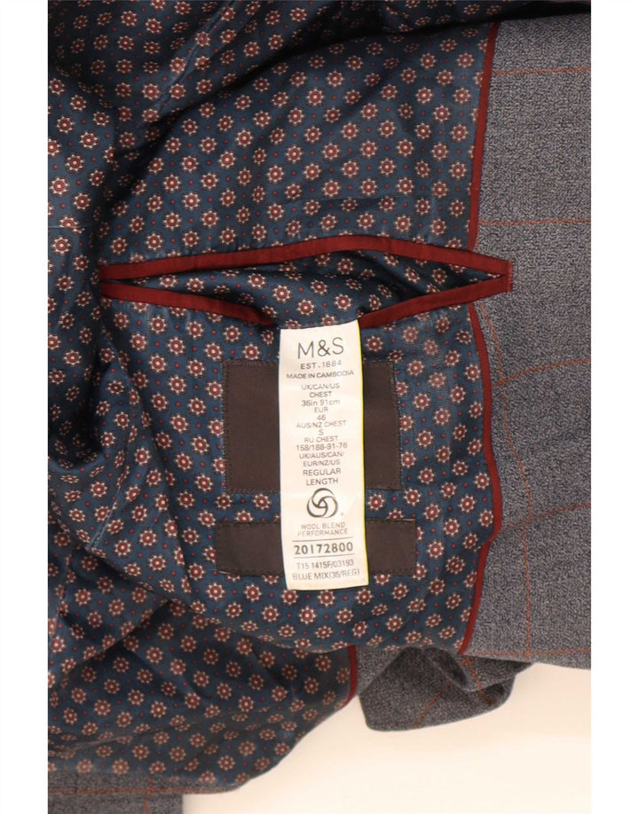 Marks & Spencer Mens Slim Fit 2 Button Blazer Jacket UK 36 Small Blue Check