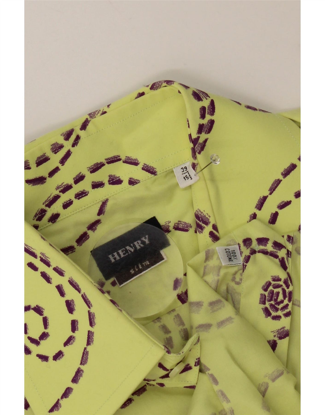 Vintage Mens Abstract Pattern Slim Fit Shirt Size 39 15 1/2 Medium Yellow