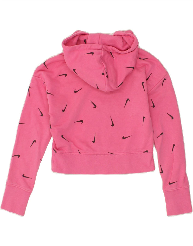 NIKE Girls Crop Graphic Hoodie Jumper 8-9 Years Small  Pink Spotted Cotton | Vintage Nike | Thrift | Second-Hand Nike | Used Clothing | Messina Hembry 