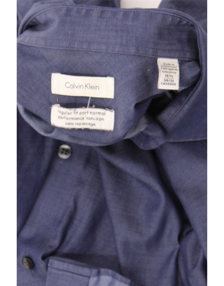 Calvin Klein Mens Regular Fit Shirt Size 16 1/2 Large Navy Blue