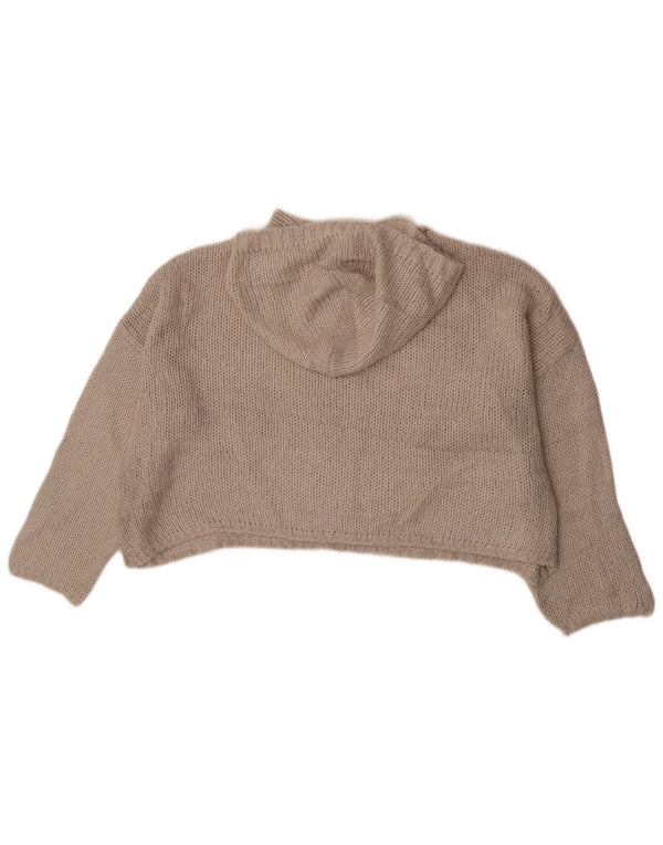 Benetton Womens Crop Hooded Oversized Jumper Sweater UK 10 Small Beige