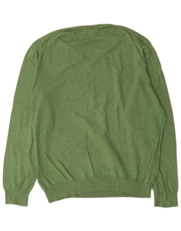 Massimo Dutti Mens V-Neck Jumper Sweater XL Green Cotton