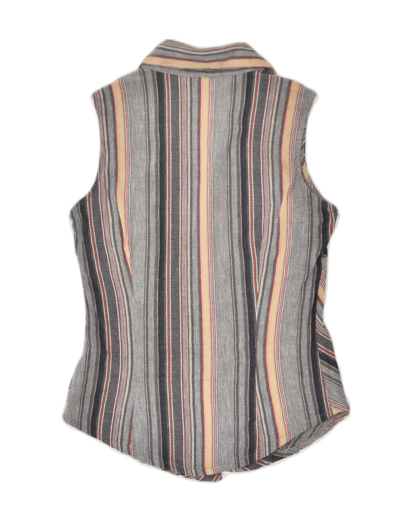 TRUSSARDI Womens Sleeveless Shirt UK 10 Small Grey Striped Cotton | Vintage | Thrift | Second-Hand | Used Clothing | Messina Hembry 