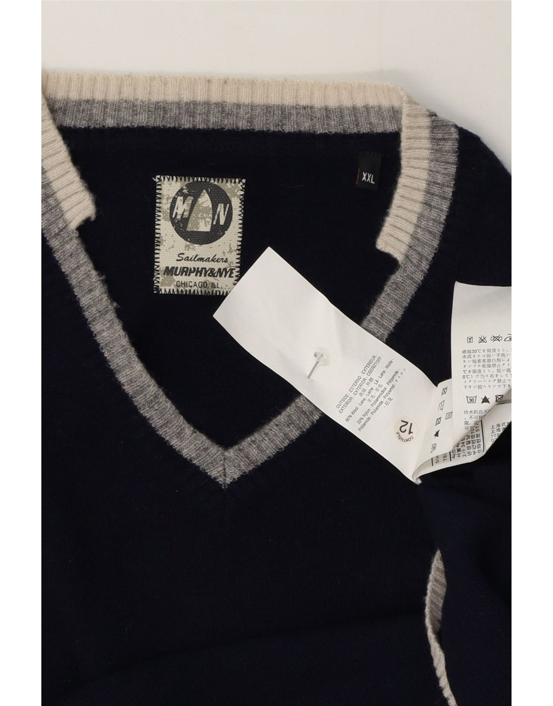 Murphy & Nye Mens Sailmakers V-Neck Jumper Sweater 2XL Navy Blue Wool