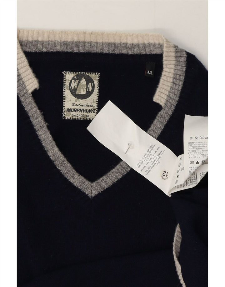 Murphy & Nye Mens Sailmakers V-Neck Jumper Sweater 2XL Navy Blue Wool