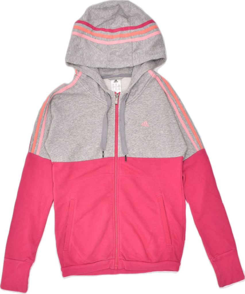 ADIDAS Womens Oversized Zip Hoodie Sweater UK 4/6 XS Pink Colourblock | Vintage | Thrift | Second-Hand | Used Clothing | Messina Hembry 