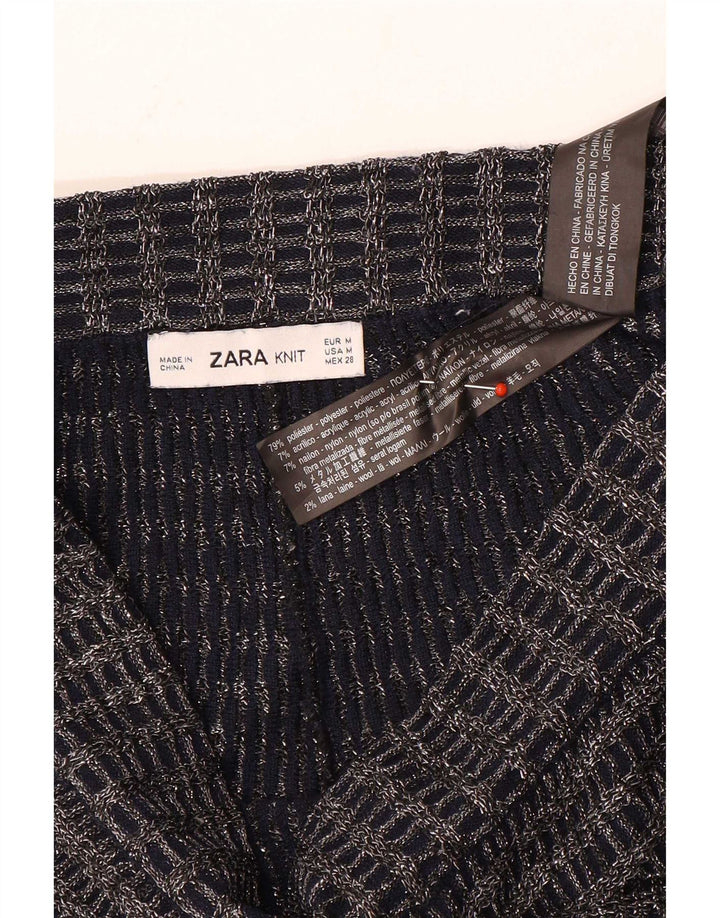 Zara Womens Knit Flare Trousers Medium W30 L30 Navy Blue Striped Polyester