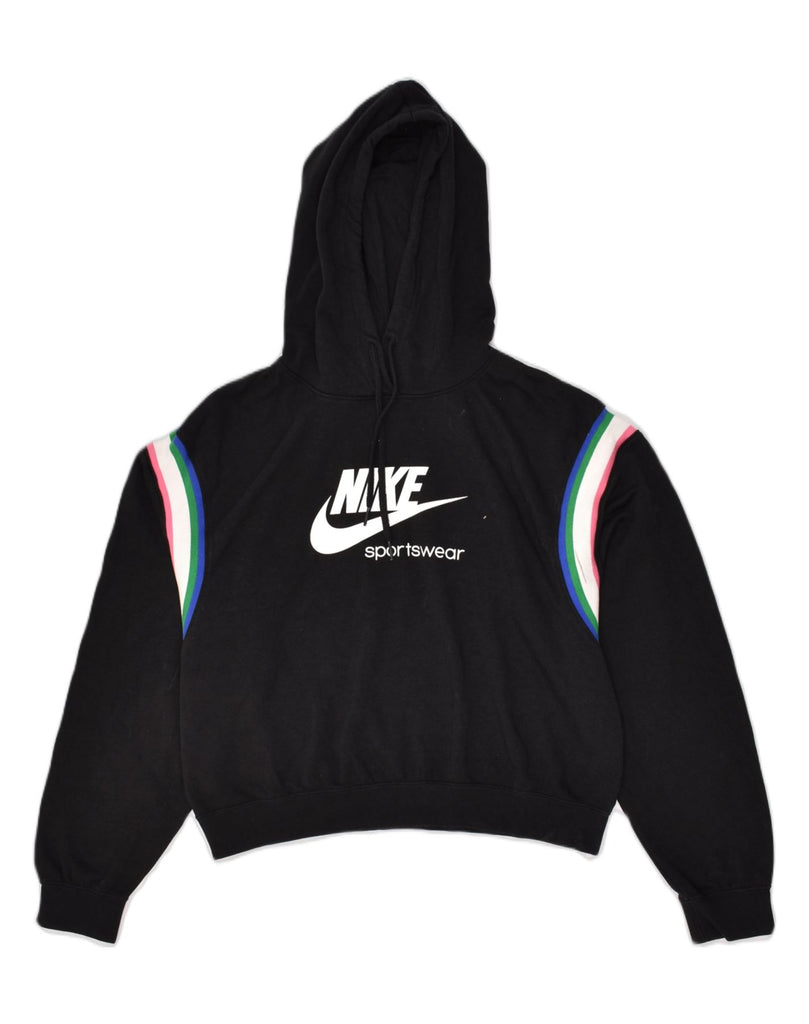 NIKE Womens Oversized Crop Hoodie Jumper UK 10 Small Black Cotton | Vintage Nike | Thrift | Second-Hand Nike | Used Clothing | Messina Hembry 