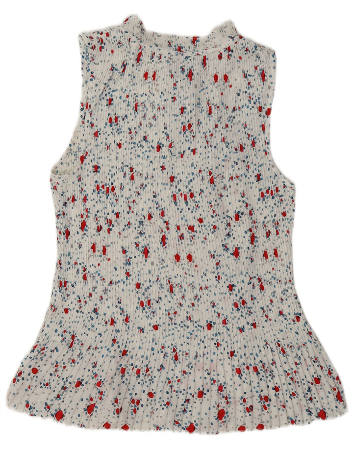 Dkny Womens Sleeveless Front Tie Blouse Top UK 18 XL White Floral Polyester