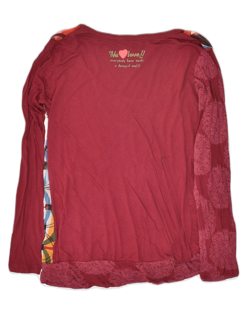 DESIGUAL Womens Graphic Top Long Sleeve UK 12 Medium Burgundy Ikat Cotton | Vintage Desigual | Thrift | Second-Hand Desigual | Used Clothing | Messina Hembry 