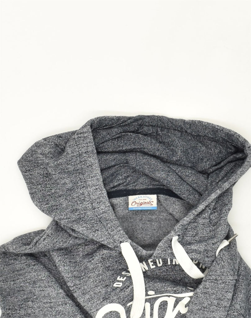 JACK & JONES Mens Graphic Hoodie Jumper Medium Grey Flecked Cotton | Vintage Jack & Jones | Thrift | Second-Hand Jack & Jones | Used Clothing | Messina Hembry 