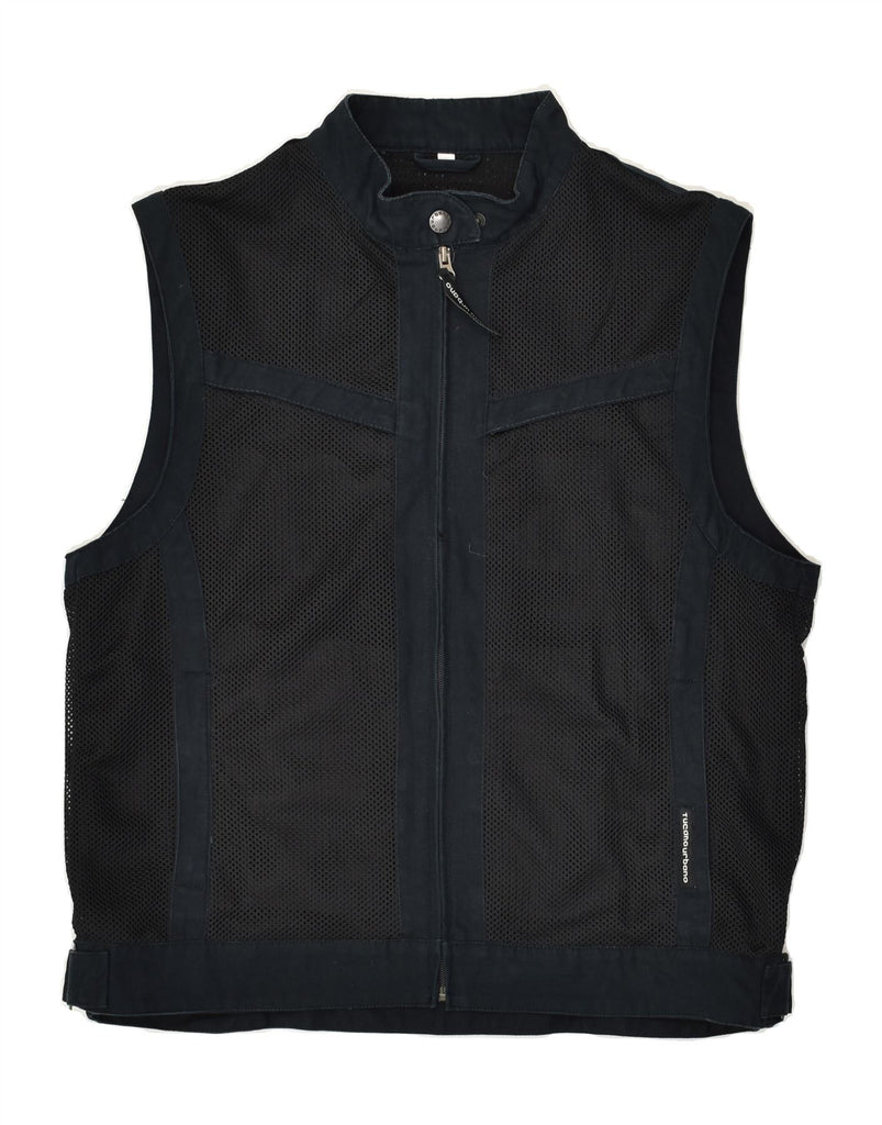 VINTAGE Mens Gilet UK 38 Medium Black Cotton | Vintage Vintage | Thrift | Second-Hand Vintage | Used Clothing | Messina Hembry 