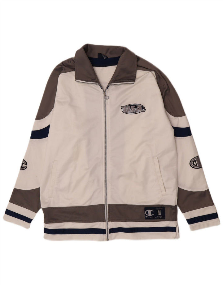 Champion Mens USA Graphic Tracksuit Top Jacket Medium White Colourblock