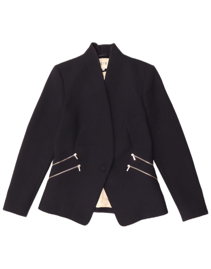 Reiss Womens 1 Button Blazer Jacket UK 10 Small Navy Blue Polyester