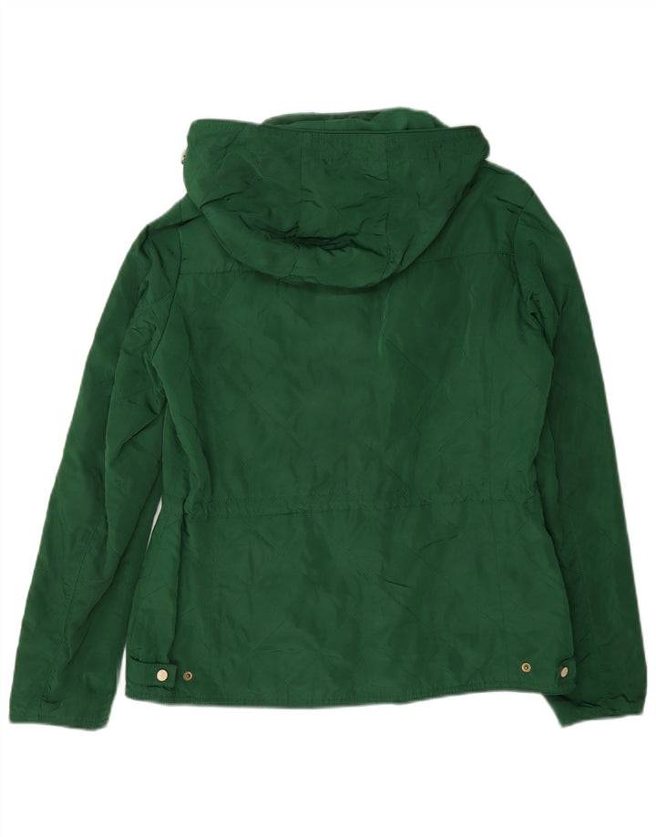 Zara Womens Hooded Quilted Utility Jacket UK 14 Large Green Polyester
