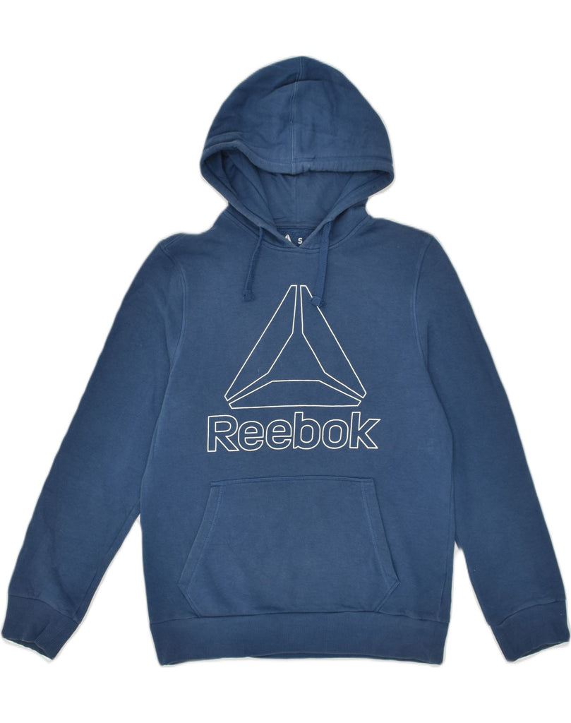 REEBOK Mens Graphic Hoodie Jumper Small Blue Cotton | Vintage Reebok | Thrift | Second-Hand Reebok | Used Clothing | Messina Hembry 