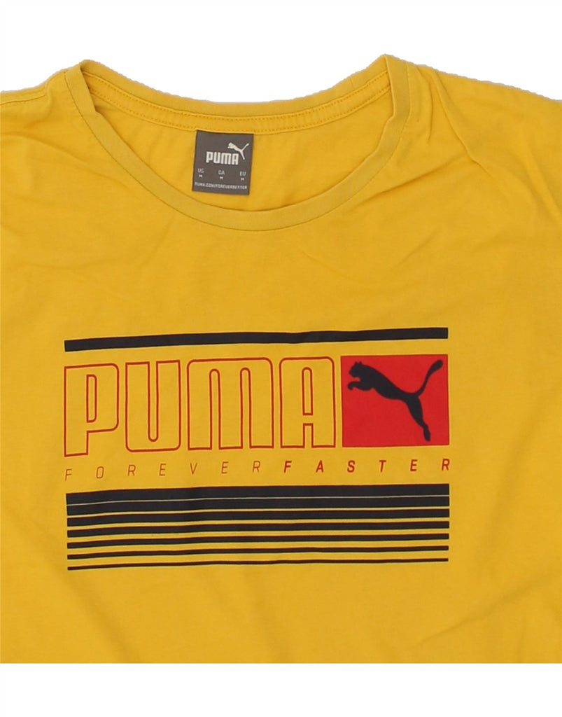 PUMA Mens Graphic T-Shirt Top Medium Yellow | Vintage Puma | Thrift | Second-Hand Puma | Used Clothing | Messina Hembry 